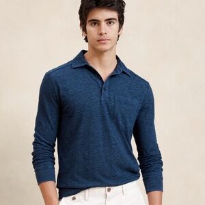 Banana Republic Men’s Long Sleeve Slub Polo | L | Dark Indigo